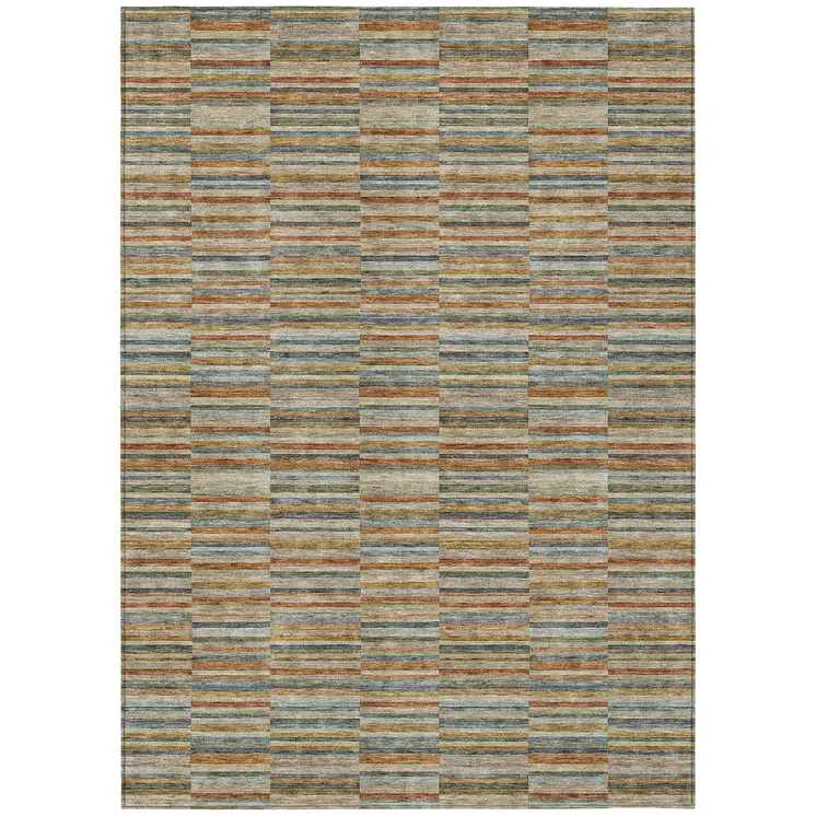 10' X 14' Orange Copper And Gray Striped Washable Indoor Outdoor Area Rug