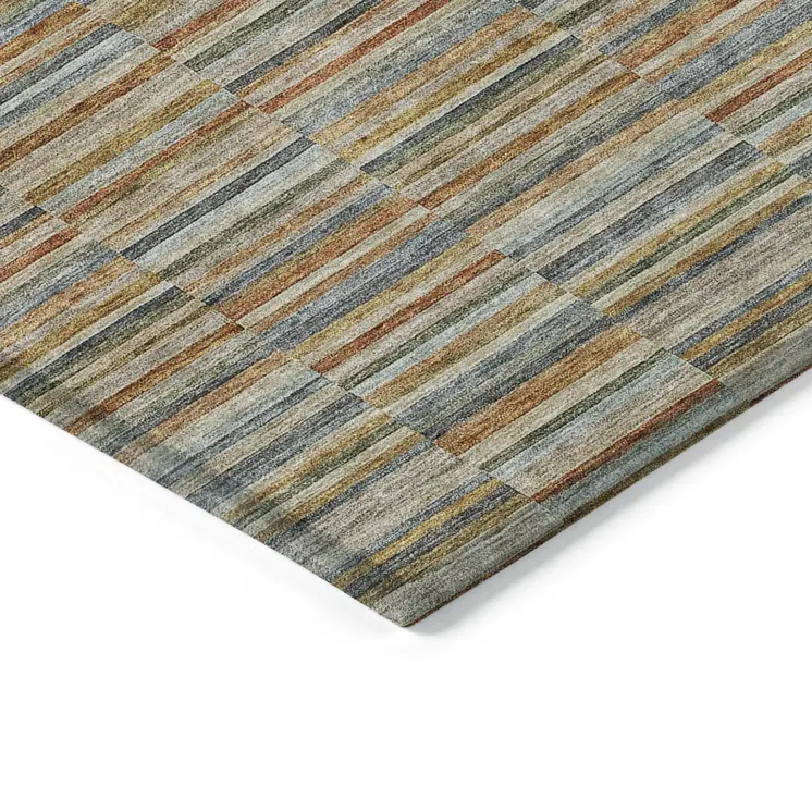10' X 14' Orange Copper And Gray Striped Washable Indoor Outdoor Area Rug