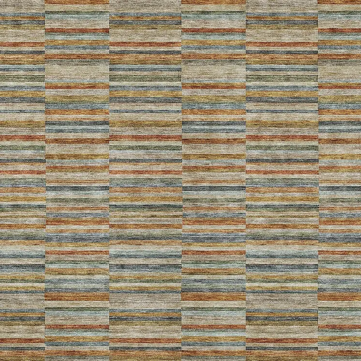 10' X 14' Orange Copper And Gray Striped Washable Indoor Outdoor Area Rug