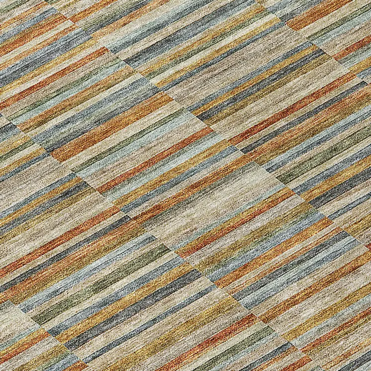 10' X 14' Orange Copper And Gray Striped Washable Indoor Outdoor Area Rug