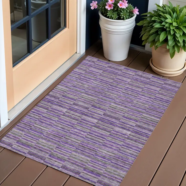 3' X 5' Purple And Lavender Striped Washable Indoor Outdoor Area Rug