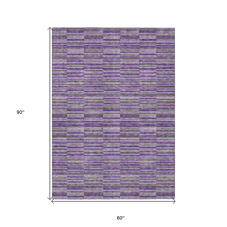5' X 8' Purple And Lavender Striped Washable Indoor Outdoor Area Rug