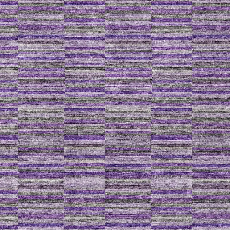 5' X 8' Purple And Lavender Striped Washable Indoor Outdoor Area Rug