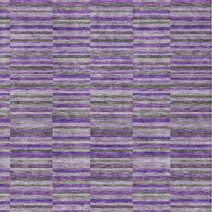 9' X 12' Purple And Lavender Striped Washable Indoor Outdoor Area Rug