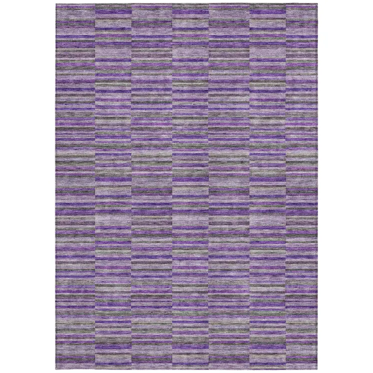 10' X 14' Purple And Lavender Striped Washable Indoor Outdoor Area Rug