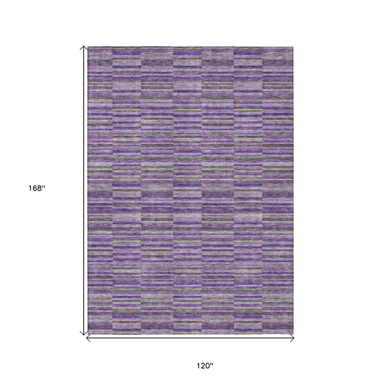 10' X 14' Purple And Lavender Striped Washable Indoor Outdoor Area Rug