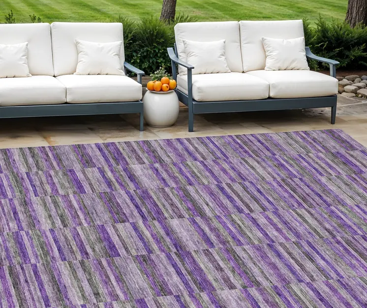 10' X 14' Purple And Lavender Striped Washable Indoor Outdoor Area Rug