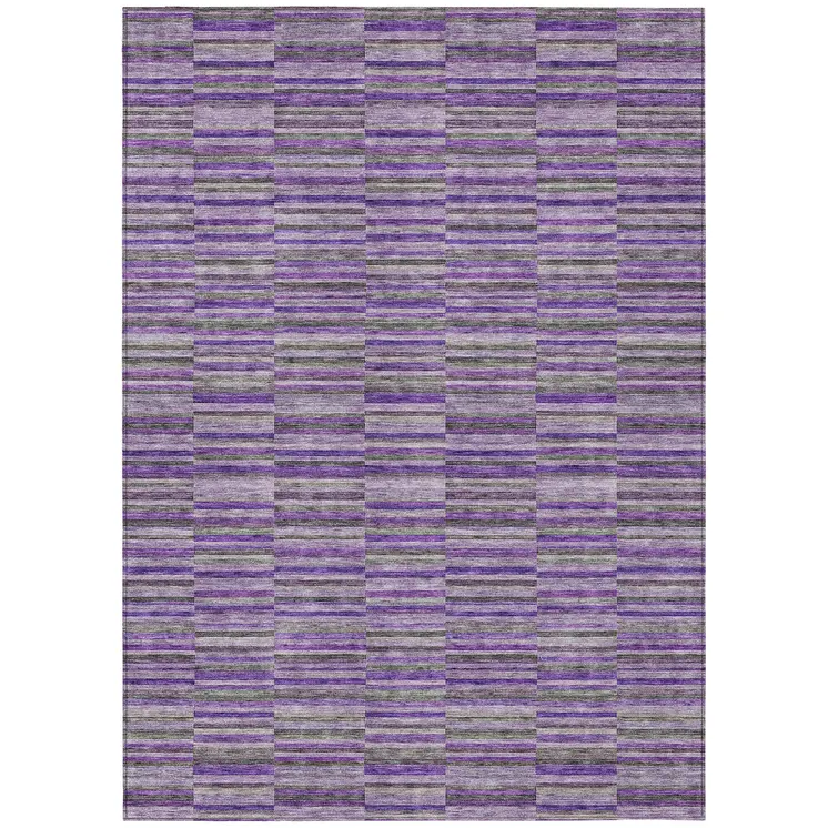 10' X 14' Purple And Lavender Striped Washable Indoor Outdoor Area Rug