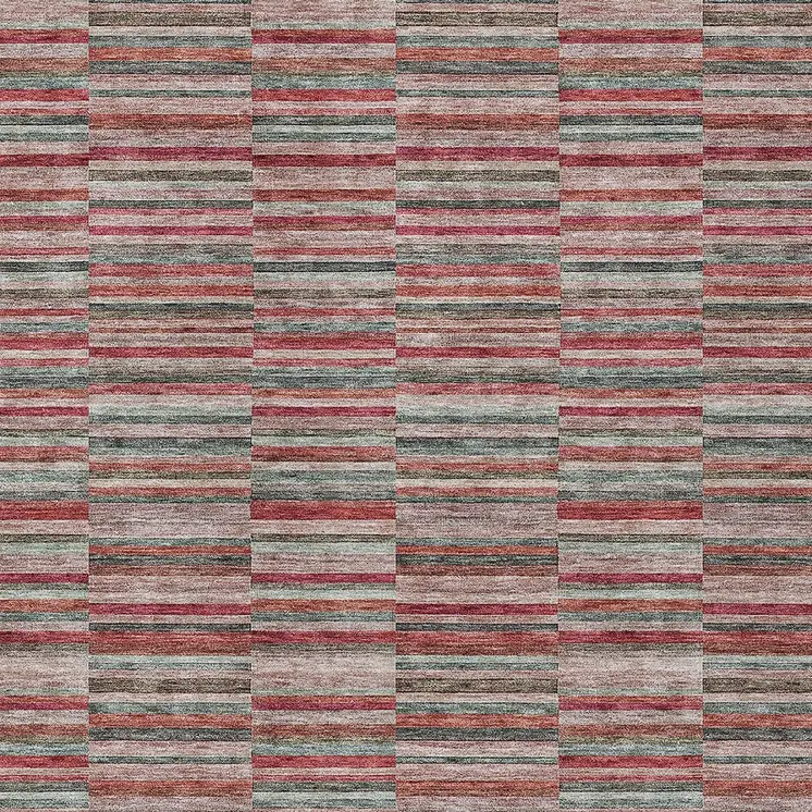 3' X 5' Red Beige And Copper Striped Washable Indoor Outdoor Area Rug
