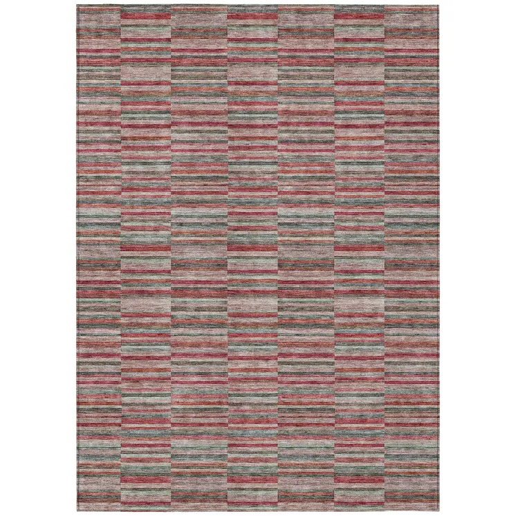 5' X 8' Red Beige And Copper Striped Washable Indoor Outdoor Area Rug