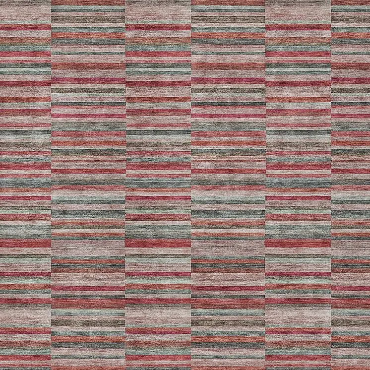 5' X 8' Red Beige And Copper Striped Washable Indoor Outdoor Area Rug
