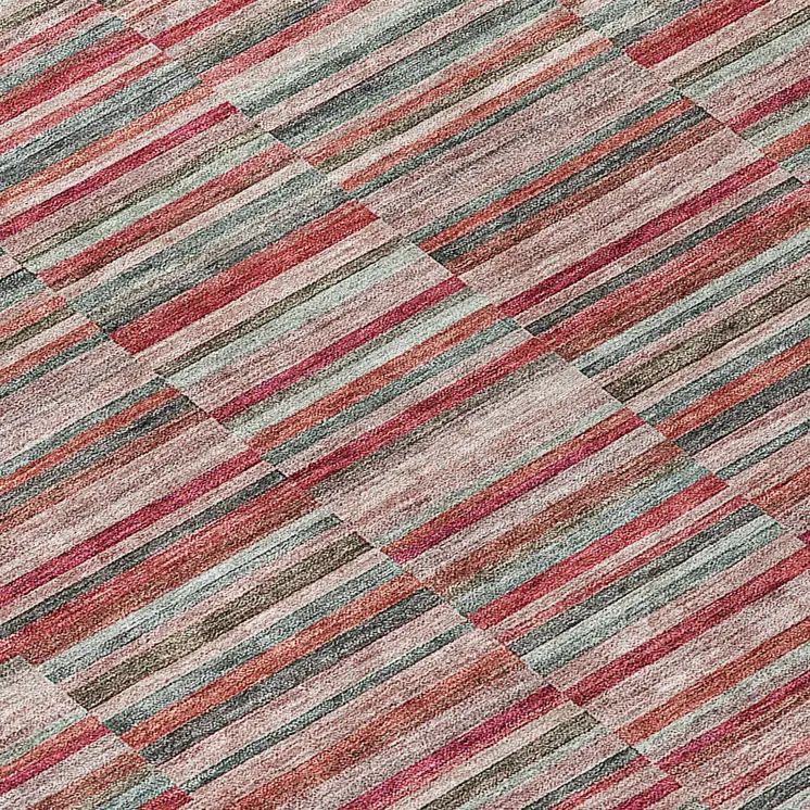 5' X 8' Red Beige And Copper Striped Washable Indoor Outdoor Area Rug
