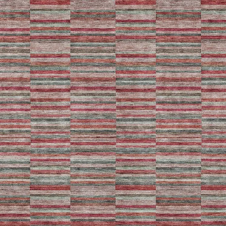 9' X 12' Red Beige And Copper Striped Washable Indoor Outdoor Area Rug