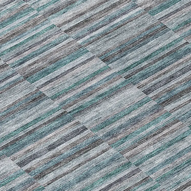 8' Teal Blue Aqua And Gray Round Striped Washable Indoor Outdoor Area Rug