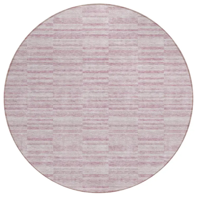 8' Blush Pink And Beige Round Striped Washable Indoor Outdoor Area Rug