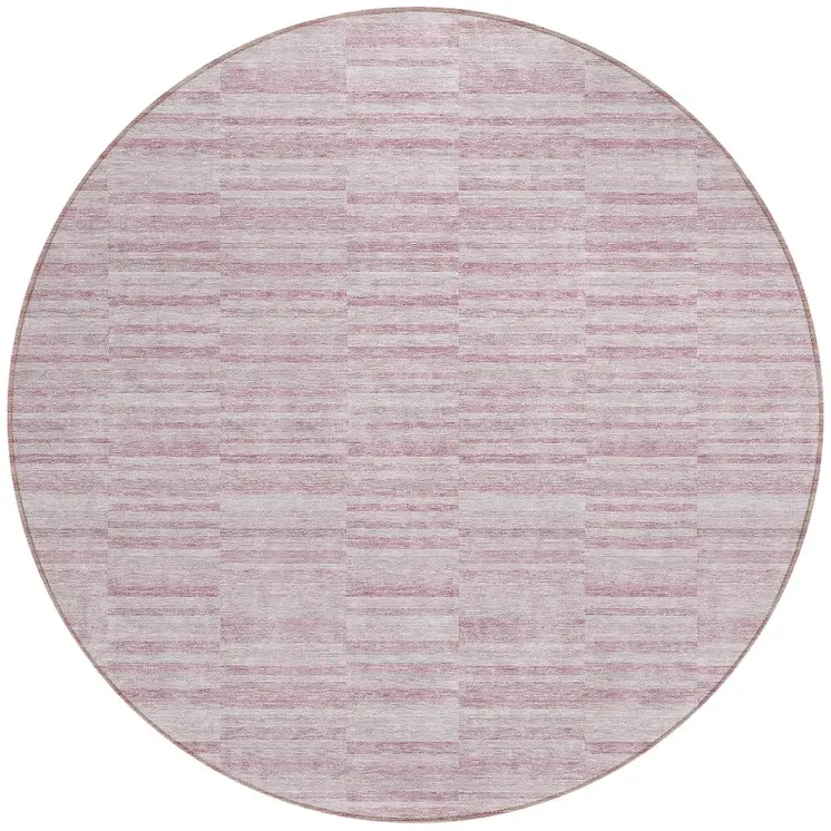 8' Blush Pink And Beige Round Striped Washable Indoor Outdoor Area Rug