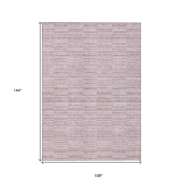 9' X 12' Blush Pink And Beige Striped Washable Indoor Outdoor Area Rug