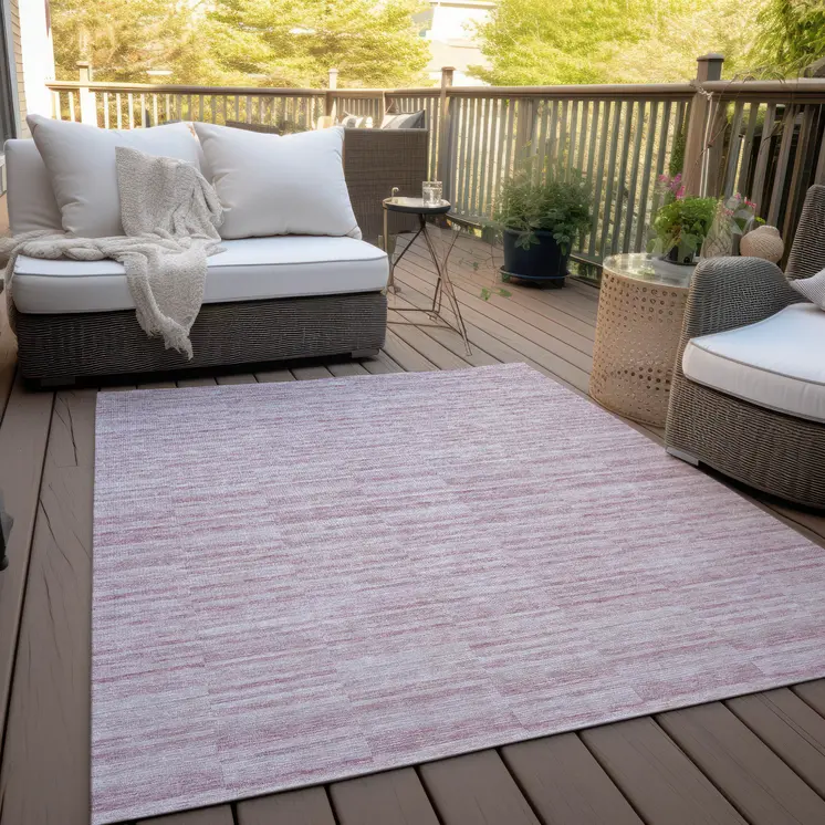 9' X 12' Blush Pink And Beige Striped Washable Indoor Outdoor Area Rug