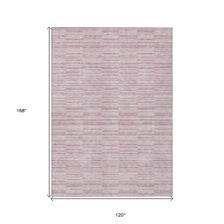 10' X 14' Blush Pink And Beige Striped Washable Indoor Outdoor Area Rug