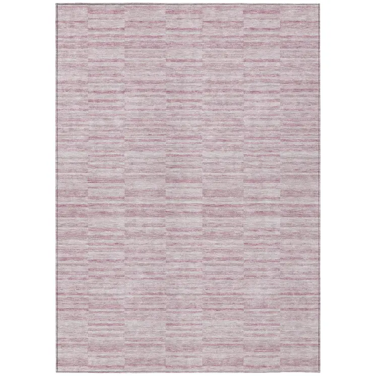 10' X 14' Blush Pink And Beige Striped Washable Indoor Outdoor Area Rug