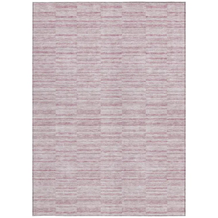 10' X 14' Blush Pink And Beige Striped Washable Indoor Outdoor Area Rug