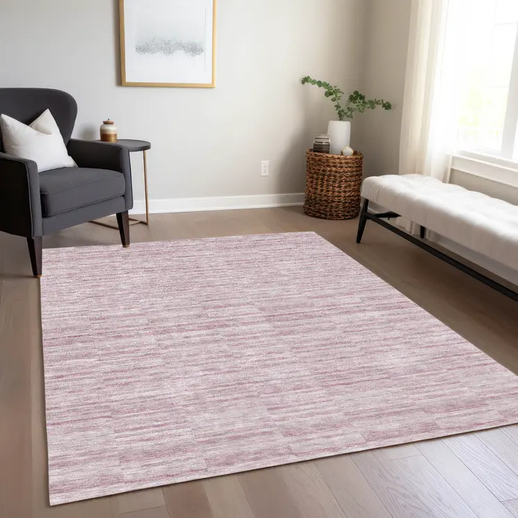 10' X 14' Blush Pink And Beige Striped Washable Indoor Outdoor Area Rug