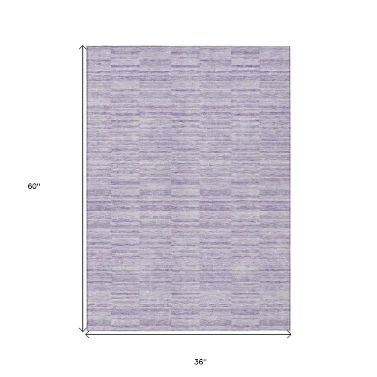 3' X 5' Plum And Purple Striped Washable Indoor Outdoor Area Rug