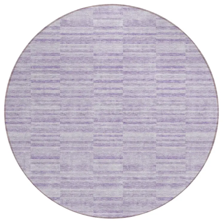 8' Plum And Purple Round Striped Washable Indoor Outdoor Area Rug