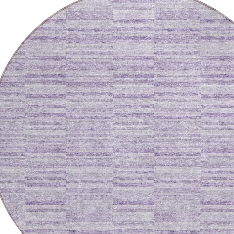 8' Plum And Purple Round Striped Washable Indoor Outdoor Area Rug