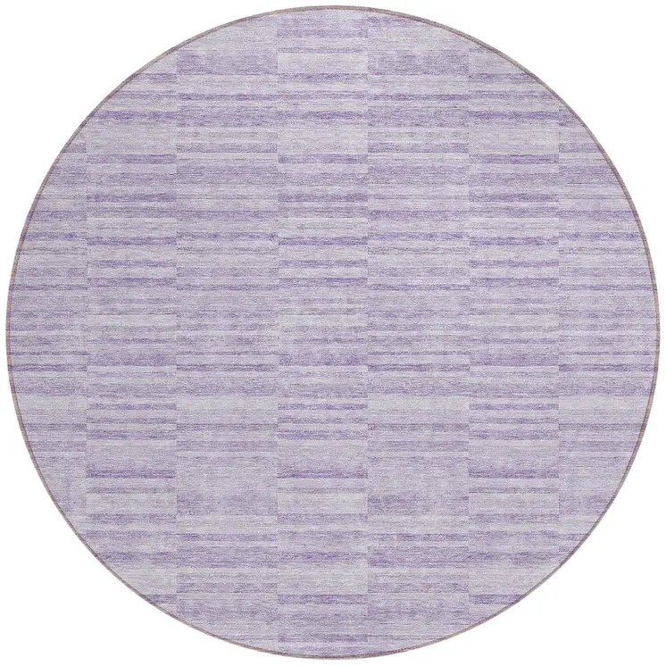 8' Plum And Purple Round Striped Washable Indoor Outdoor Area Rug