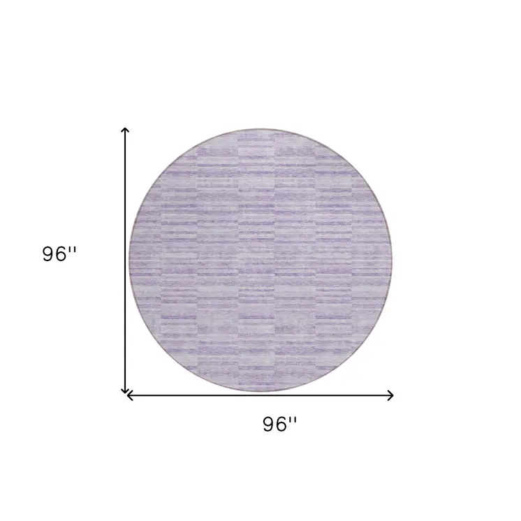 8' Plum And Purple Round Striped Washable Indoor Outdoor Area Rug