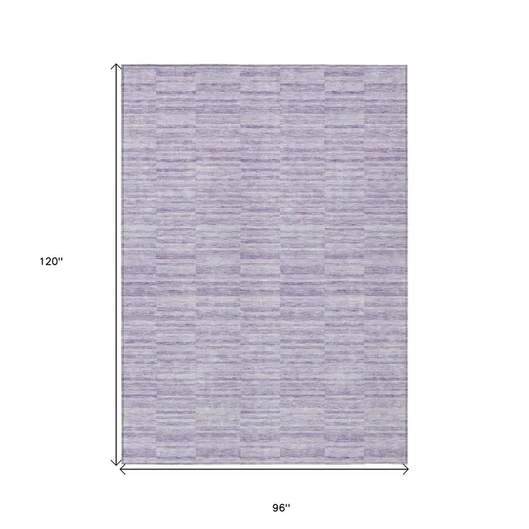 8' X 10' Plum And Purple Striped Washable Indoor Outdoor Area Rug