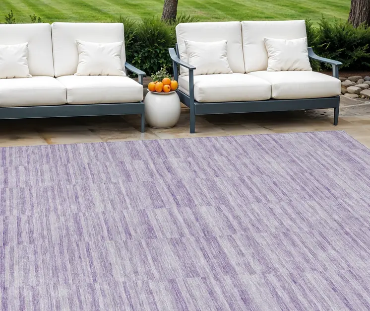8' X 10' Plum And Purple Striped Washable Indoor Outdoor Area Rug