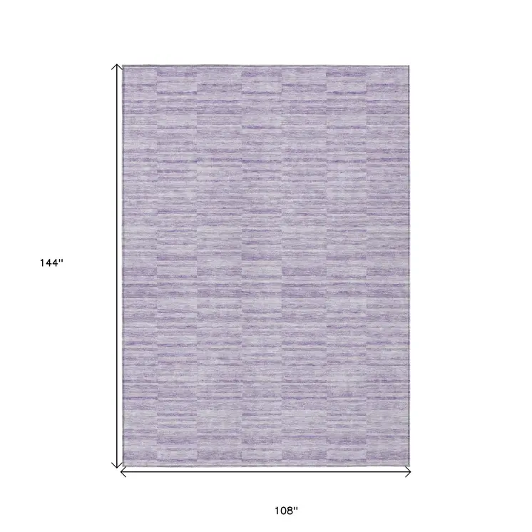 9' X 12' Plum And Purple Striped Washable Indoor Outdoor Area Rug
