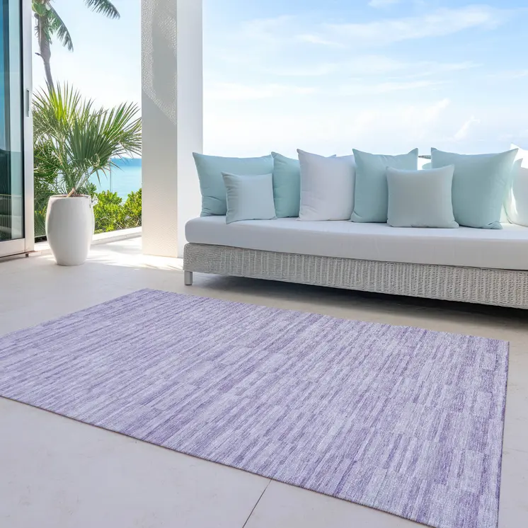 10' X 14' Plum And Purple Striped Washable Indoor Outdoor Area Rug