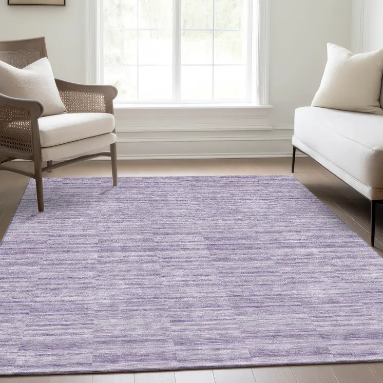 10' X 14' Plum And Purple Striped Washable Indoor Outdoor Area Rug
