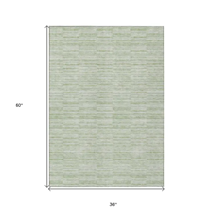 3' X 5' Sage And Green Striped Washable Indoor Outdoor Area Rug