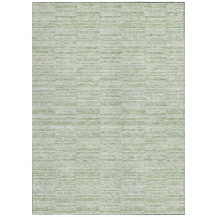 5' X 8' Sage And Green Striped Washable Indoor Outdoor Area Rug