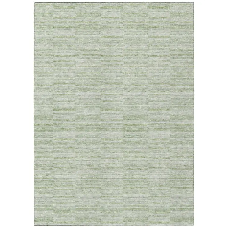 5' X 8' Sage And Green Striped Washable Indoor Outdoor Area Rug
