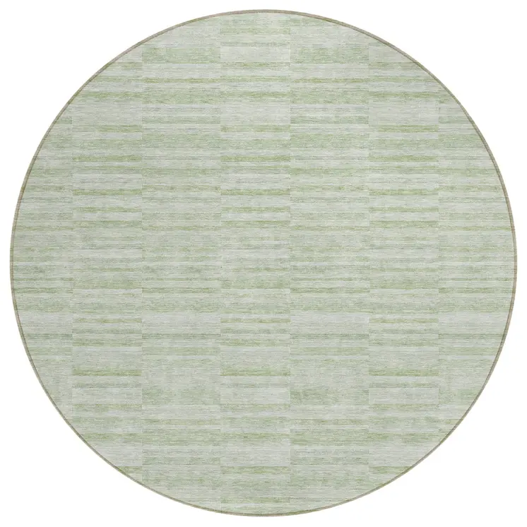 8' Sage And Green Round Striped Washable Indoor Outdoor Area Rug