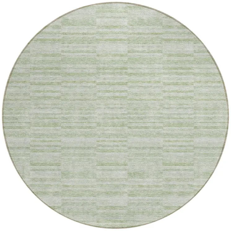 8' Sage And Green Round Striped Washable Indoor Outdoor Area Rug