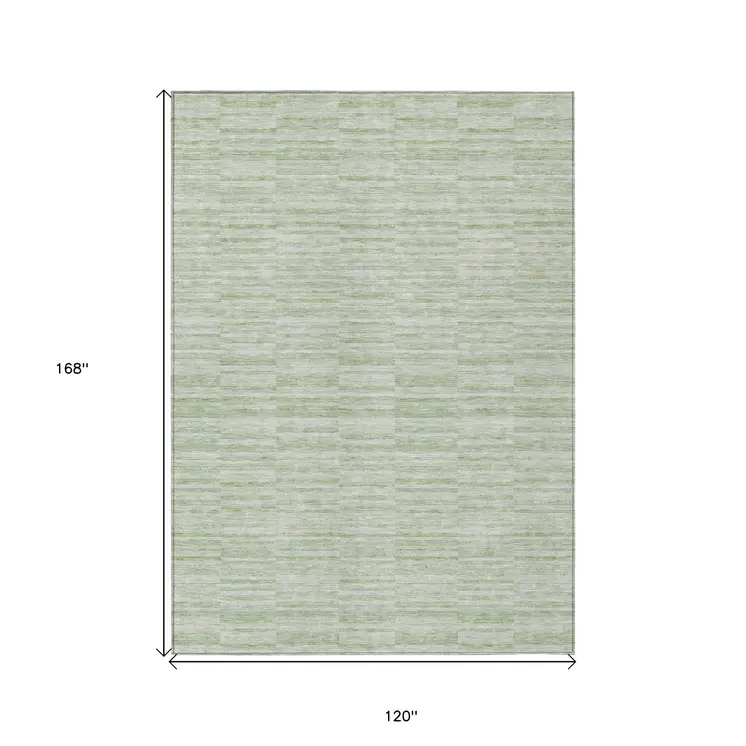 10' X 14' Sage And Green Striped Washable Indoor Outdoor Area Rug