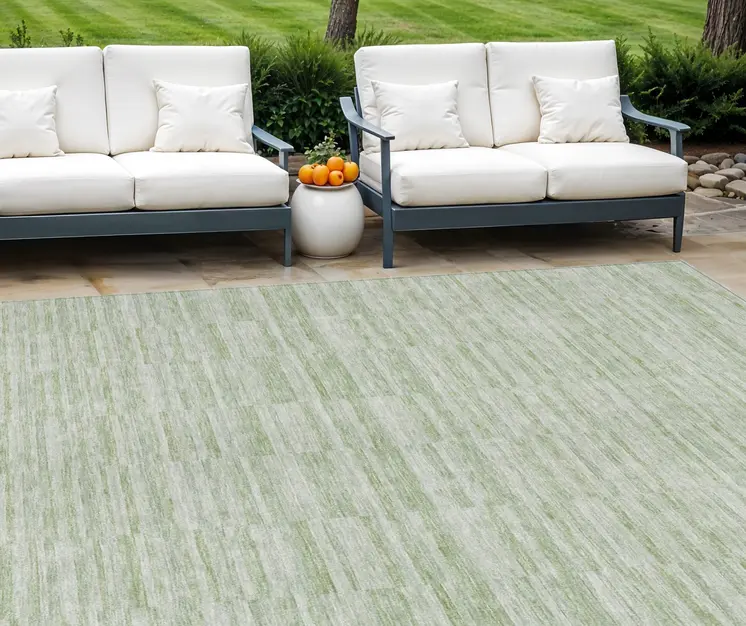 10' X 14' Sage And Green Striped Washable Indoor Outdoor Area Rug