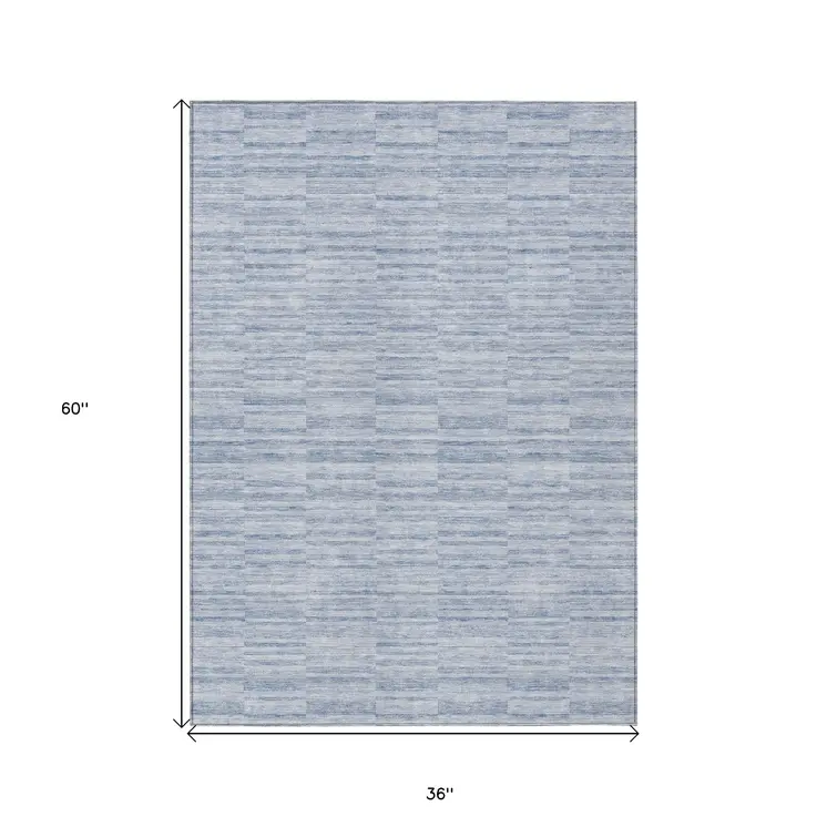 3' X 5' Sky Blue And Denim Blue Striped Washable Indoor Outdoor Area Rug