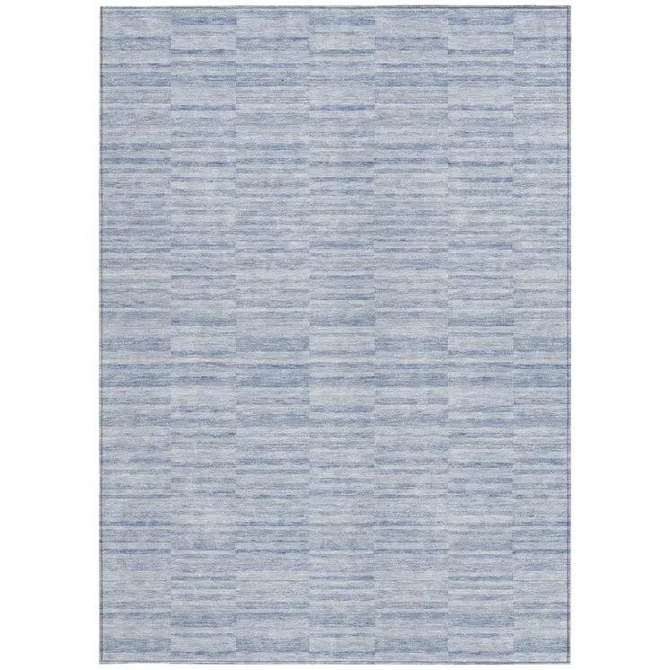 5' X 8' Sky Blue And Denim Blue Striped Washable Indoor Outdoor Area Rug