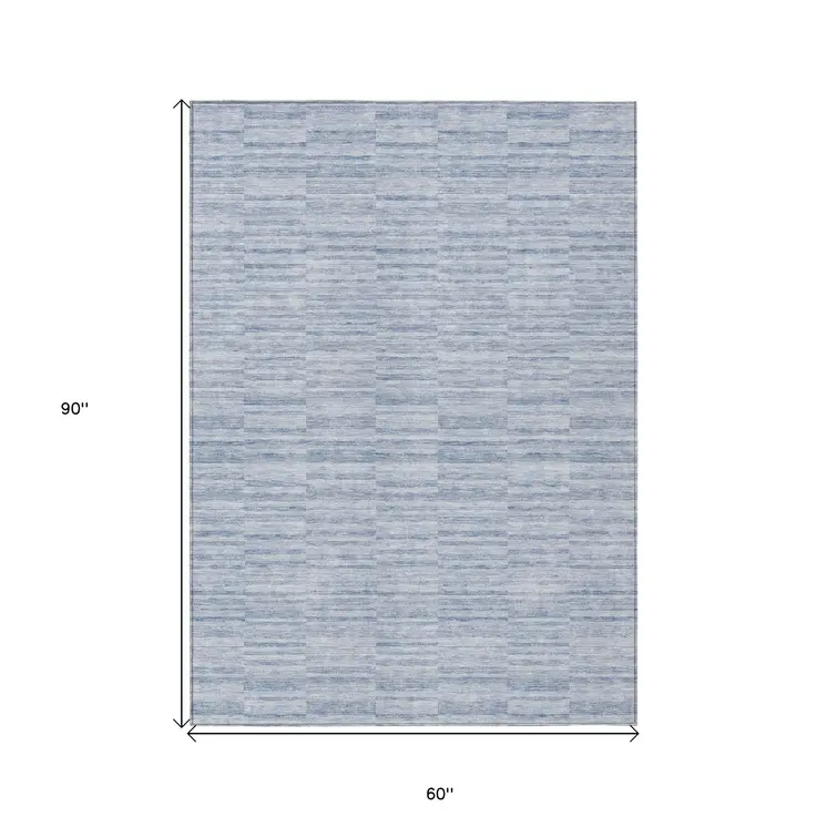 5' X 8' Sky Blue And Denim Blue Striped Washable Indoor Outdoor Area Rug
