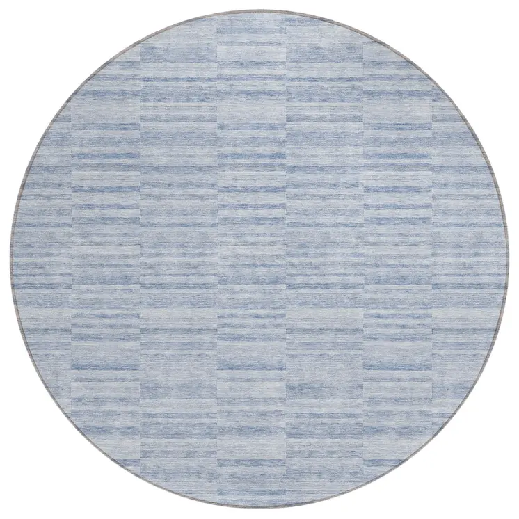 8' Sky Blue And Denim Blue Round Striped Washable Indoor Outdoor Area Rug