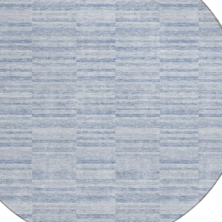 8' Sky Blue And Denim Blue Round Striped Washable Indoor Outdoor Area Rug