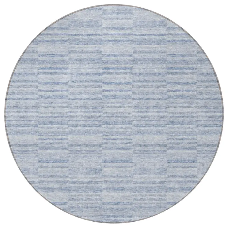 8' Sky Blue And Denim Blue Round Striped Washable Indoor Outdoor Area Rug