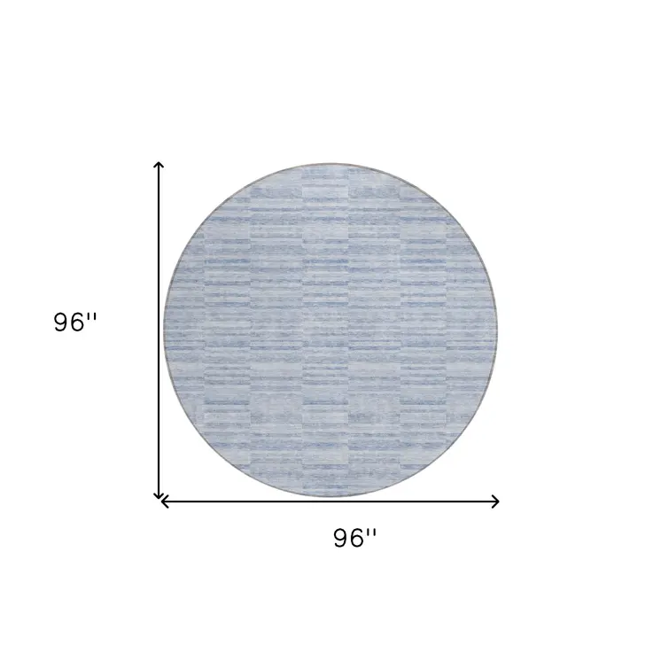 8' Sky Blue And Denim Blue Round Striped Washable Indoor Outdoor Area Rug